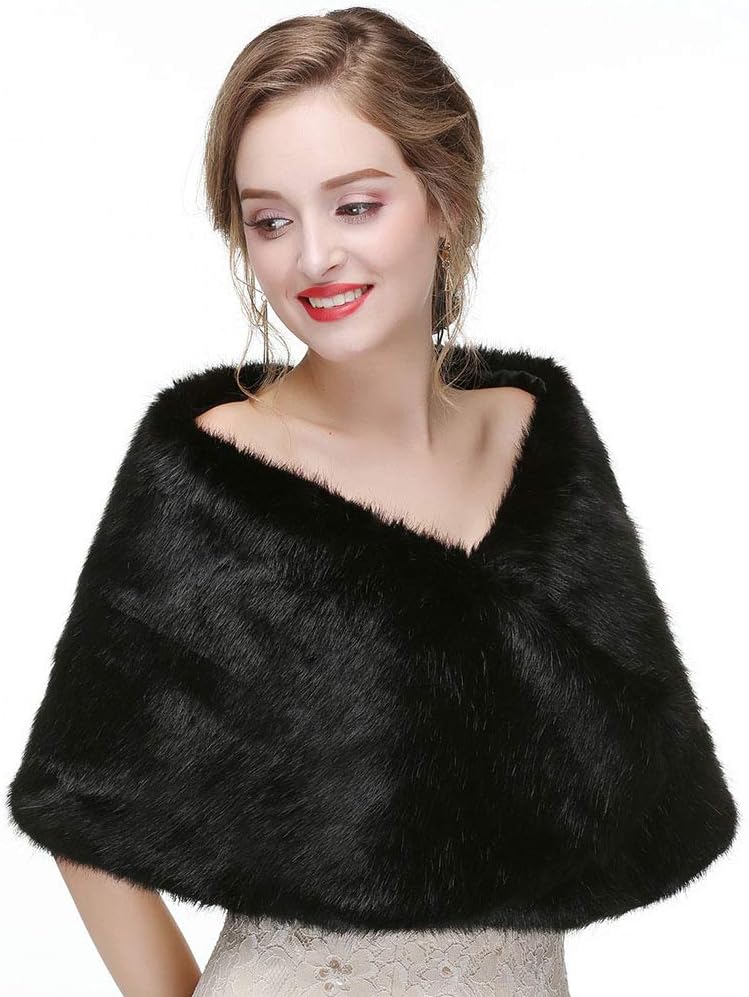 Olbye Yfe Women's Faux Fur Shawls Wraps Wedding Sleeveless Fur Wrap Shawl For Women 1920s Fur Stole Capelet - Image 5